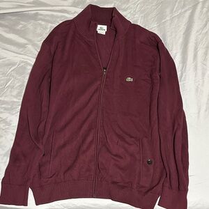 Lacoste Men's Zip-Up Sweater in Deep Burgundy